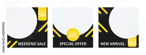Set of Editable banner for social media template. Suitable for social media post and web internet ads. Vector illustration with photo.