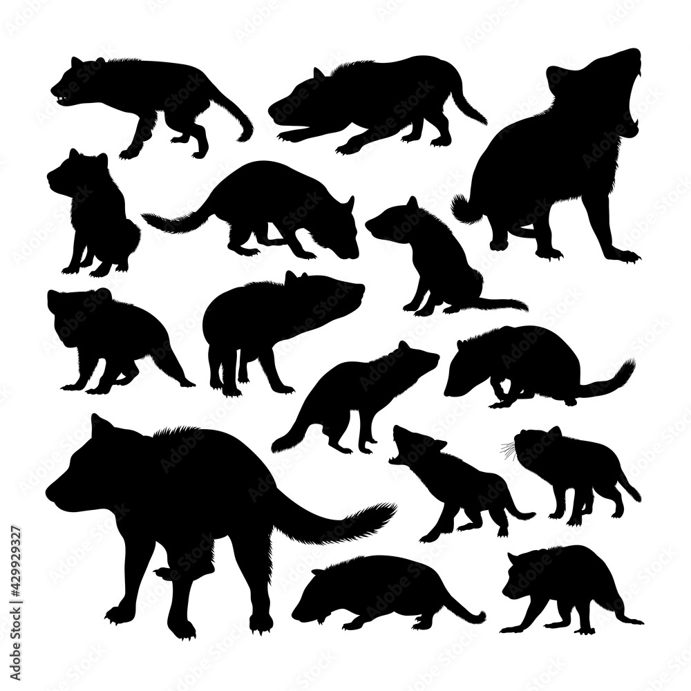 Tasmanian devil animal silhouettes. Good use for symbol, logo, icon, mascot, sign, or any design you want.