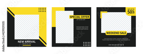 Set of Editable banner for social media template. Suitable for social media post and web internet ads. Vector illustration with photo.