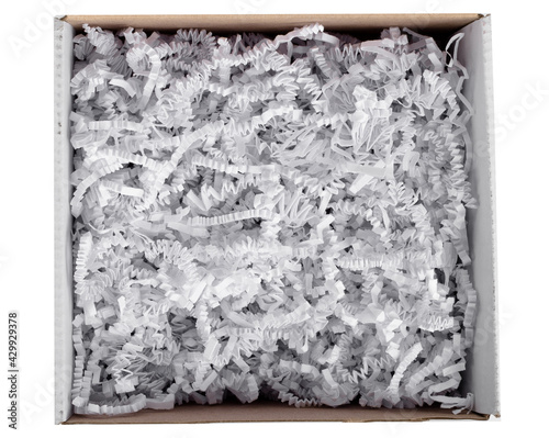 packing wood shavings chips recycled paper white in  box carton