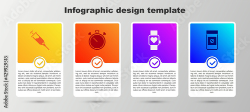 Set Doping syringe, Stopwatch, Smart and Anabolic drugs. Business infographic template. Vector