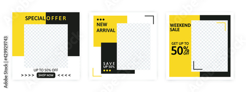 Set of Editable banner for social media template. Suitable for social media post and web internet ads. Vector illustration with photo.