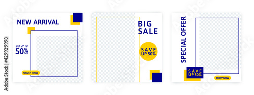 Set of Editable banner for social media template. Suitable for social media post and web internet ads. Vector illustration with photo.