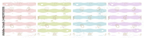 pastel colour palette small seashell ocean theme surface pattern design for fabric, textile, clothes, wrapping paper, gift wrap, stationery, shellfish, clam, doodle, art © Isobel Hsu