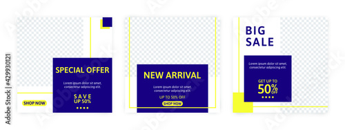 Set of Editable banner for social media template. Suitable for social media post and web internet ads. Vector illustration with photo.