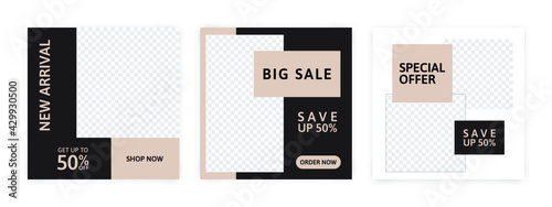 Set of Editable banner for social media template. Suitable for social media post and web internet ads. Vector illustration with photo.