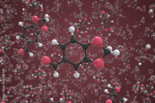 Molecule of piperonal, ball-and-stick molecular model. Scientific 3d rendering photo