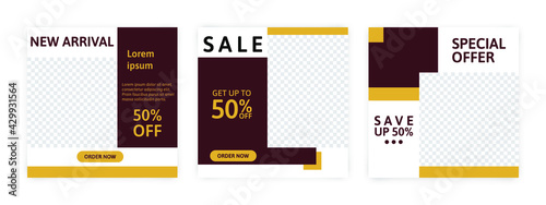 Set of Editable banner for social media template. Suitable for social media post and web internet ads. Vector illustration with photo.
