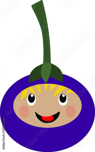 purple cute eggplant baby face with tail on top