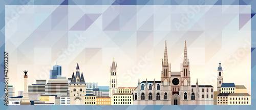 Bordeaux skyline vector colorful poster on beautiful triangular texture background