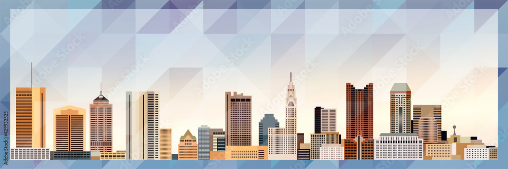 Columbus skyline vector colorful poster on beautiful triangular texture background