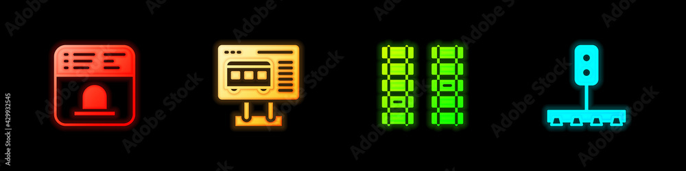 Set Ticket office to buy tickets, , Railway, railroad track and Train traffic light icon. Vector Set Ticket office to buy tickets, , Railway, railroad track and Train traffic light icon. Vector