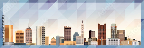 Columbus skyline vector colorful poster on beautiful triangular texture background