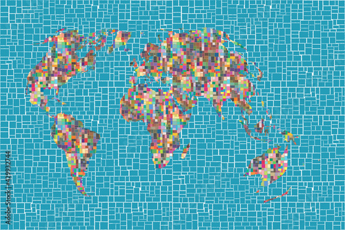 Colorful Wolrld map mosaic with geometrical shapes. Vector illustration.