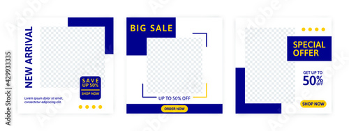 Set of Editable banner for social media template. Suitable for social media post and web internet ads. Vector illustration with photo.