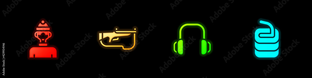Set Winter athlete, Biathlon rifle, headphones and Stone for curling icon. Vector Set Winter athlete, Biathlon rifle, headphones and Stone for curling icon. Vector