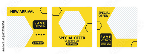 Set of Editable banner for social media template. Suitable for social media post and web internet ads. Vector illustration with photo.