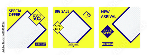 Set of Editable banner for social media template. Suitable for social media post and web internet ads. Vector illustration with photo.