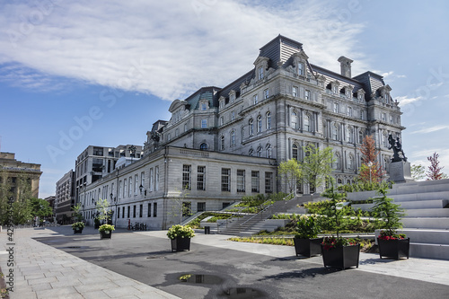 Five-story Montreal City Hall (Hotel de Ville de Montreal) - Second Empire style building in old town Montreal, seat of local government in Montreal, Quebec, Canada. photo