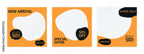 Set of Editable banner for social media template. Suitable for social media post and web internet ads. Vector illustration with photo.