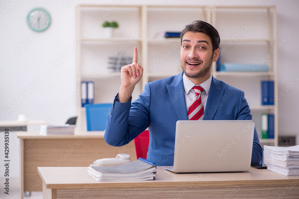 Young attractive employee working in the office