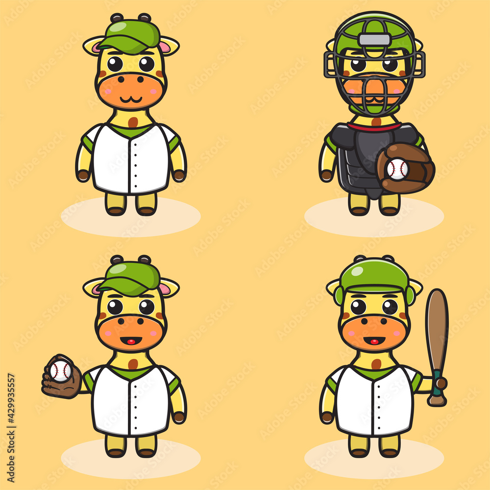 Vector illustration of cute Giraffe Baseball cartoon. Cute Giraffe expression character design bundle. Vector illustration of cute Giraffe Baseball cartoon. Cute Giraffe expression character design bundle.