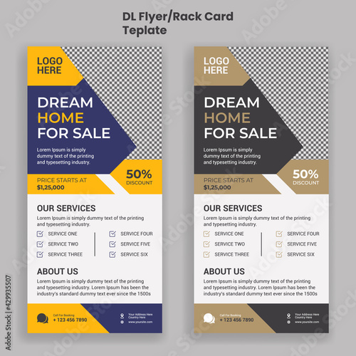 DL flyer Rack card design layout. DL Corporate business template for flyer. Layout with modern elements and abstract background. Creative dl flyer concept vector eps.