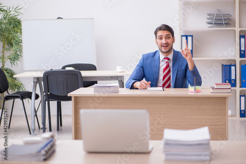 Young attractive employee working in the office