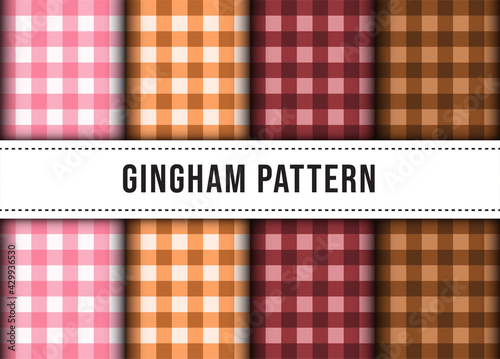 Set collection of checkered gingham line tablecloth seamless pattern. Premium Vector