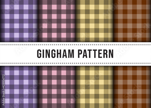 Set collection of checkered gingham line tablecloth seamless pattern. Premium Vector