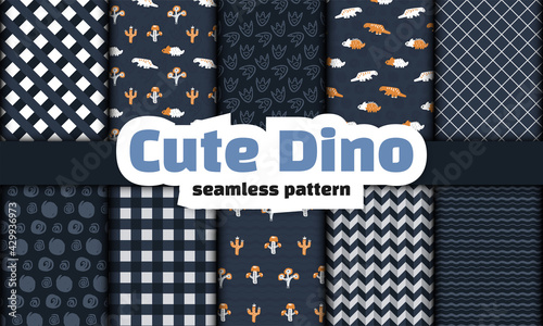 Collection of dinosaur seamless pattern. Premium vector 
