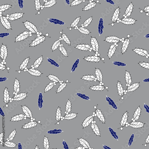 Christmas seamless pattern with holly branch