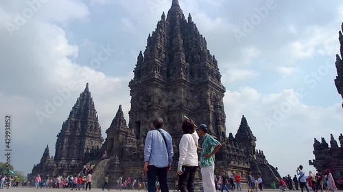 Timelapse of the UNESCO Prambanan Temple with a lot of visitors during the day. World beautiful Hindu temple in Asia.