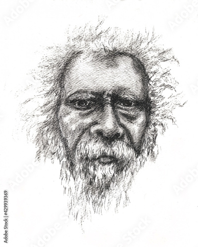 illustration - emotional expressive portrait of an old bearded man