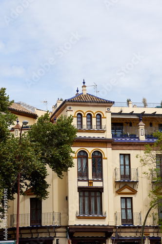 Historic buildings and monuments of Seville  Spain. Spanish architectural styles of Gothic and Mudejar  Baroque