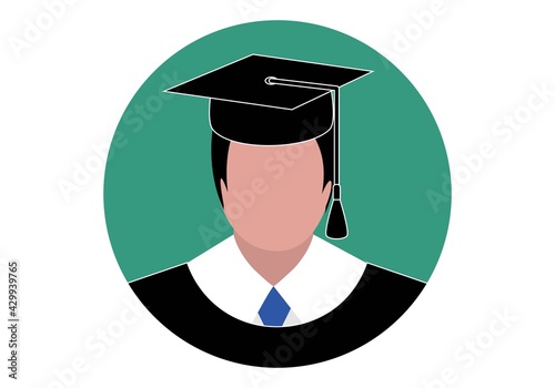 Icono circular de un estudiante licenciado o graduado. Universitario licenciado