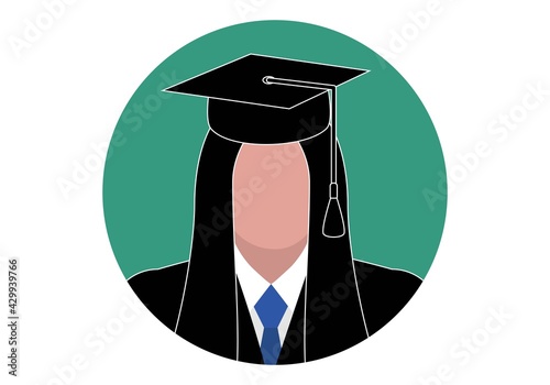 Icono circular de una universitaria licenciada o graduada. Graduación de una estudiante universitaria