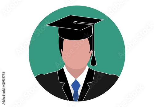 Icono circular de un estudiante licenciado o graduado. Universitario licenciado