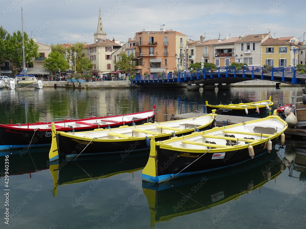 colorful boats in the harbor in Martigues, France