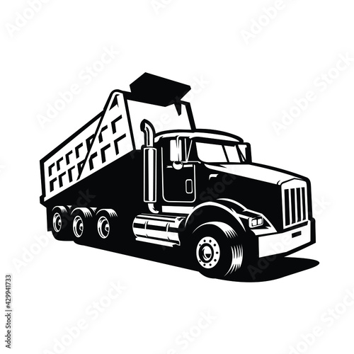 Dump truck vector isolated. Tipper truck in black and white