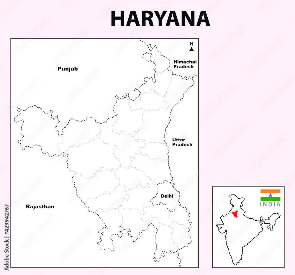 Haryana map. Haryana map with neighboring countries and border in outline.