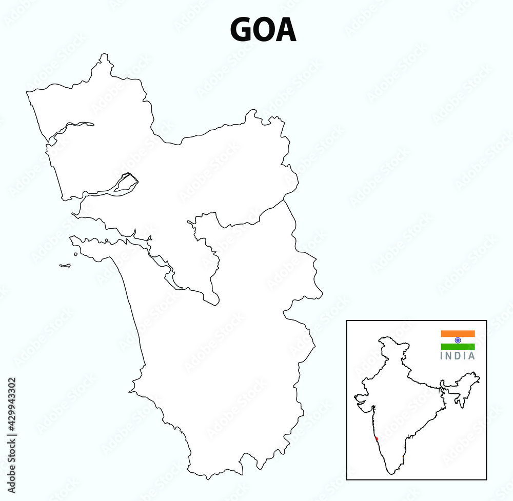 Goa map. District map of Goa in 2020. Outline map of Goa with district .