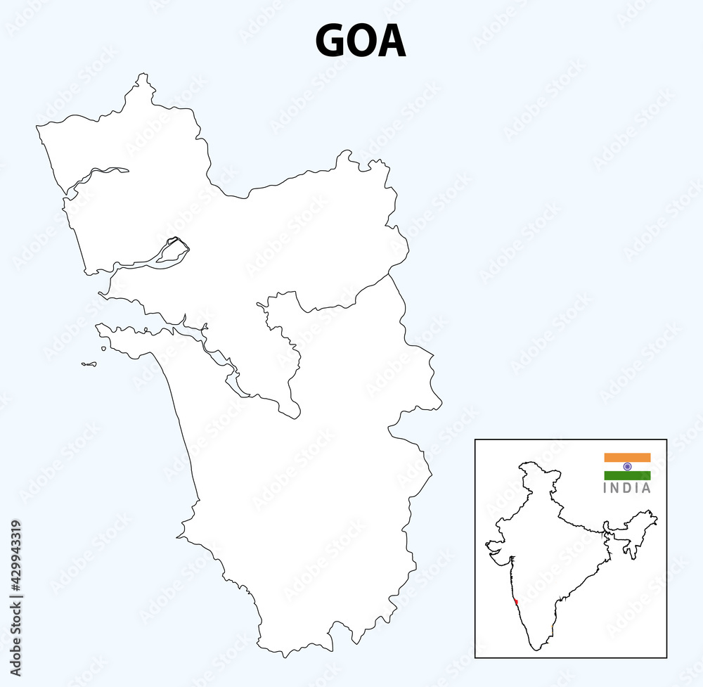 Goa map. District map of Goa in 2020. Outline map of Goa with district . - obrazy, fototapety, plakaty 