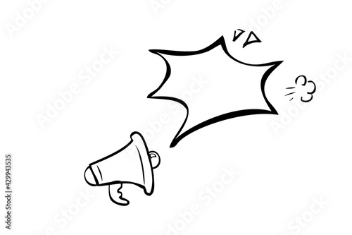 Simple Vector Hand Draw Sketch Sign, Bullhorn or Megaphone, Isolated on White 
