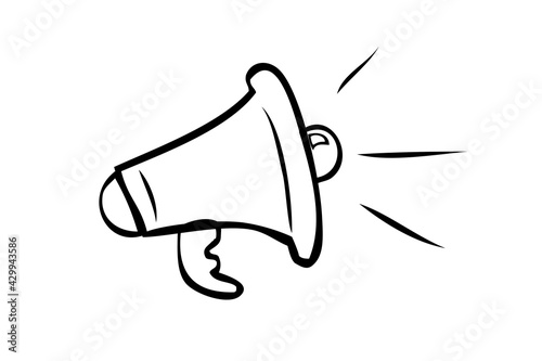 Simple Vector Hand Draw Sketch Sign, Bullhorn or Megaphone, Isolated on White 