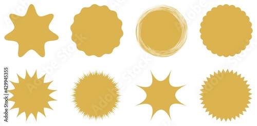 Verkaufs Sticker oder Preisschild Symbol Kollektion in gold als Vektor auf einem weißen isolierten Hintergrund.