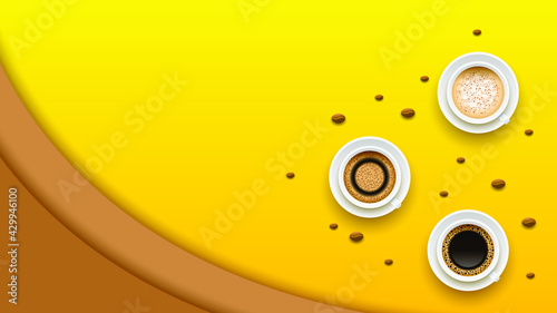 Abstract Yellow Background WIth A Cup Of Coffee Shadow Vector Design Style
