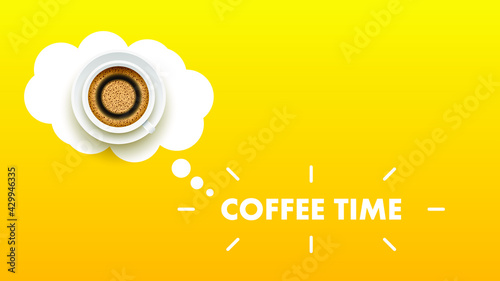 Abstract Yellow Background WIth A Cup Of Coffee Shadow Vector Design Style