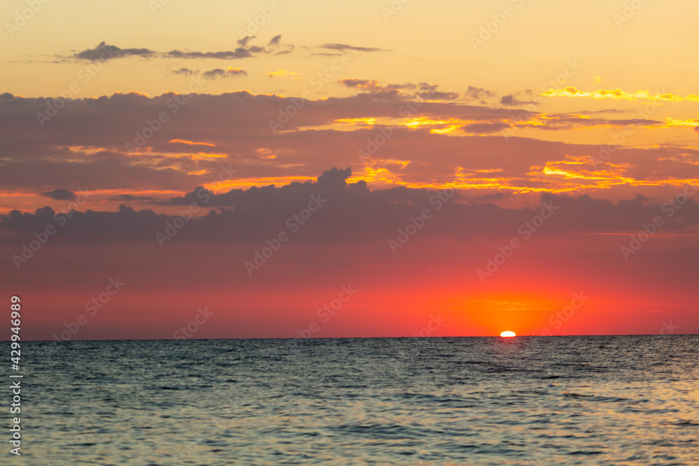 Horizon on the sea at sunset.