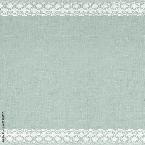 White Lace on Mint Green Linen Texture
